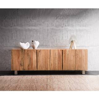 Sideboard Live-Edge 220 cm Akazie Natur massiv 6 Türen - Natur, Silber
