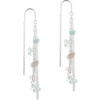 NUGGET EARTHREAD, øretråde i sterling sølv med nuggets af aquamarine & rosaquartz.