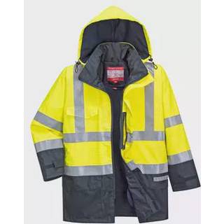 Hi-vis Bizflame vandtæt multibeskyttende jakke - Gul/Marine (Størrelse: XL)