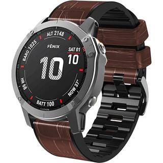 Universal Garmin 22mm QuickFit Læderbetrukket Rem m. Krokodille Tekstur - Brun / Sort