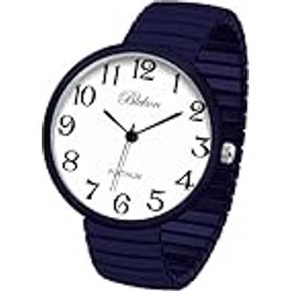Blekon Collections New Super Large Face Stretch Band Japanese Movement PC21J Fashion Watch (Navy-Blue)