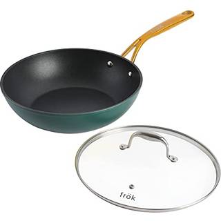 FRK all-in-one non-stick yngel pan møder wok med låg 11-tommer grøn & guld