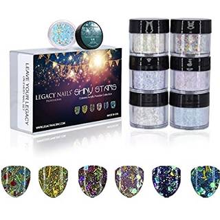 Legacy Nails Professional Collection Acrylic Powder Kit 6 farver neglekunst sæt til manikyr DIY til dip & akryl negleudvidelser (Shiny Stars Coll