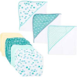 Spasilk Bath Hooded Howles & Washcloths Set til Babies 23-Piece Gift Set Green Dots