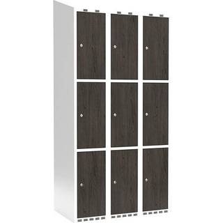 Garderobeskab 3x300 mm Skråt tag 3-delt søjle Laminat dør Nocturne wood Cylinderlås