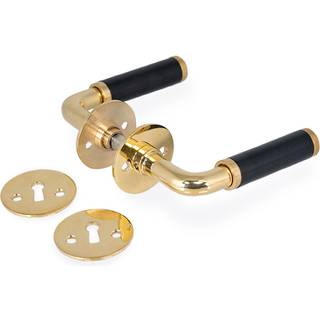 Funkis Espergærde dørhåndtag i blank messing og sort bakelit inkl. roset og nøgleskilt