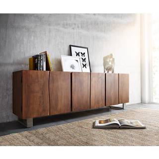 Sideboard Live-Edge 220 cm Akazie Braun massiv 6 Türen - Braun, Silber