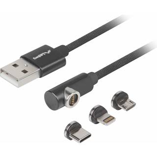 Lanberg 3in1 Premium Magnetisk Vinklet Kabel QC 3.0 - Sort