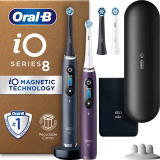 Oral-B iO8 2x elektriske tandbørster til voksne, fars dags gaver til ham/hende, app-forbundne håndtag 1 rejseetui, sort/violet