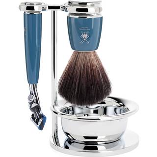 Mühle Shaving Barbersæt med Fusion Skraber, Børste, Holder og Skål, Rytmo, Petroleumsblå.