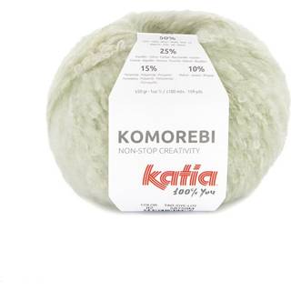 Katia Komorebi 82 Hvidlig grøn Indhold:50% merinould, 25% bomuld, 15% polyamid, 10% mohair Vægt/længde: 50 g = ca. 100 meter Anbefalede pinde: 6.5-7 mm Strikkefasthed: 10 x 10 cm = 16 m x 18 p Vask: Finvask 30 ℃ / Tåler ikke tørretumbling.