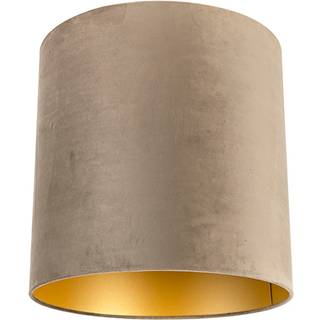 Fløjlslampeskærm Taupe 40/40/40 med guld indvendig