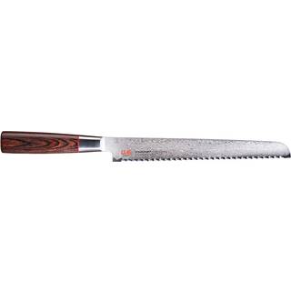 Suncraft Senzo Classic Brotmesser 22 cm - Damaststahl - Griff Pakkaholz - Braun,Rot,Silber
