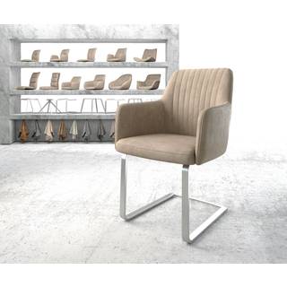 Freischwinger Greg-Flex Mikrofaser Beige Vintage Freischwinger flach Edelstahl Taschenfederkern - Beige, Silber