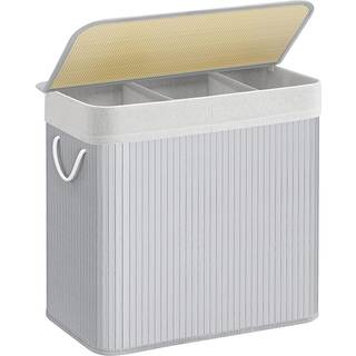 Songmics vaskeri hæmmerkurv med 3 sektioner, klip-on låg og håndtag, 150L foldbart, til vaskerum, soveværelse, badeværelse, grå LCB091G01