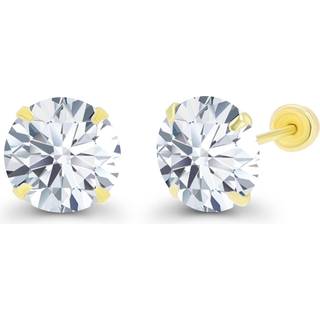 Solid 14k gul guld hypoallergenisk rund kubik zirconia solitaire stud ?reringe til piger med sikker ballskrue ryg til kvinder 6 mm
