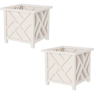 Gitterdesign planterboks 2 -pakke - 14,75 -tommer dekorativ udendørs blomster eller plantepotter - Front veranda gårdhave og havedekor af ren hav