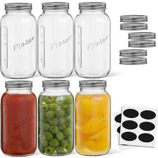 32 Oz Mason -krukker med lågmærker og mål! 6-pakke almindelig mund Mason krukker glaskrukke med låg og bånd. Airtight Canning krukker natten over