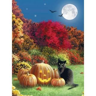 Bit og stykker - 300 stykker puslespil for voksne 18 """" x 24 """" - Midnat - 300 pc Halloween Black Cat Pumpkin Jack -o -Lantern Full Moon Jigsaw a