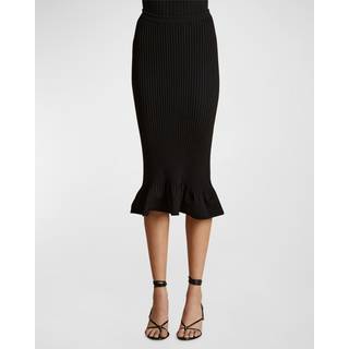 Khaite Sapphi ribbed-knit wool-blend midi skirt - black - XL