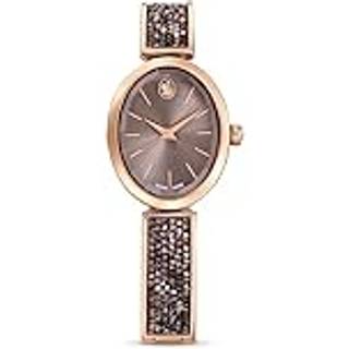 Crystal Rock Oval Uhr, Schweizer Produktion, Kristallarmband, Grau, Roségoldfarbenes Finish