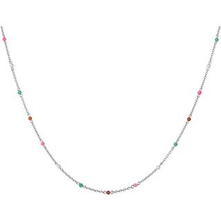 Bybiehl Scarlett sølv halskæde med perler, rød agat, grøn agat og pink jade 45 cm
