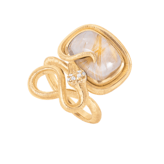 OLE LYNGGAARD COPENHAGEN Snakes Ring i 18 kt. guld med rutil og 6 brillanter - Str. 57