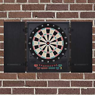 HOMCOM Electronic Dartboard In Case LED Scoreboard w/ 12 Darts 30 Heads Side Storage Cabinet Classic Game Family Fun Game Black White Aosom UK