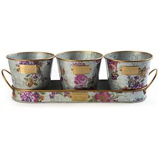 Mackenzie-barn galvaniserade örtkrukor med bricka metall örtplanters uppsättning av 3 blommamarknad