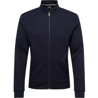 BOSS sweatshirt m.lynlås lavet af økologisk bomuld i mørkeblå til herre.