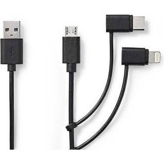 Nedis 3 i 1 kabel | USB 2.0 | USB-A Han | Apple Lightning 8-pin / USB Micro-B han / USB-C™ Han | 480 Mbps | 1.00 m | Nikkelplateret | Runde | PVC | Sort | Label