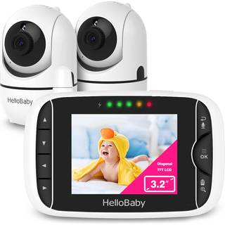Hellobaby Video Baby Monitor med 2 kameraer og lyd. Baby Monitor med fjernt pande/Tilt/Zoom Vox Mode Night Vision 2-vejs tale 8 Lullabies
