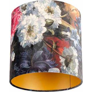 Fløjl lampeskærm blomsterdesign 25/25/25 guld indvendig