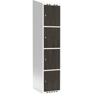 Garderobeskab 1x400mm med skråt tag, 4 døre i nocturne wood med cylinderlås