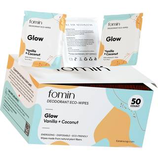 Fomin rejse deodorant wipes - 50 tælling - glødende kokosnød og vanilje - pH afbalanceret hypoallergenisk mini deodorant wipes for kvinder og mæn