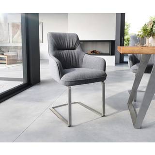 Freischwinger Zelia-Flex mit Armlehnen Strukturstoff Hellgrau Freischwinger flach Edelstahl Taschenfederkern - Hellgrau, Silber