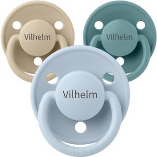 Bibs De Lux, One Size (0-36 Mdr.), Rund - Silikone, Sutter Med Navn , 5-pak