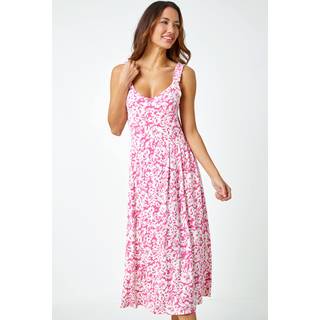 Roman Roman Pink Sleeveless Floral Midi Stretch Dress