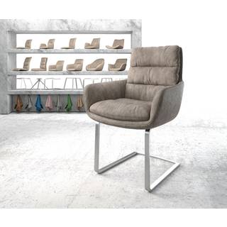 Freischwinger Abelia-Flex mit Armlehnen Mikrofaser Taupe Vintage Freischwinger flach Edelstahl - Taupe, Silber