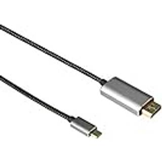 NÖRDIC 1m USB-C til DisplayPort-kabel UHD 4K 60Hz DP 1.2 21,6Gbps HDCP Alt tilstand via USB C Aluminium kontakter Space Grey