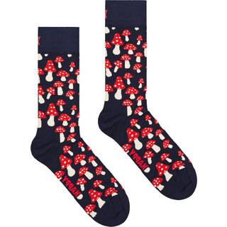 Navy Mushroom Crew Sock | Fun Food Print Socks - Navy, Red, White - 41-46