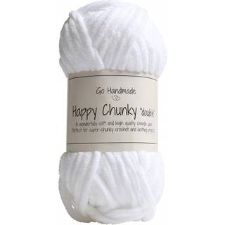 Go Handmade Happy Chunky Double 17873 Hvid Indhold:100% Polyester Vægt/længde:50 g = 33 m Anbefalede pinde:6-10 mm Kan maskinvaskes på maks. 40°C / Tørres fladt.