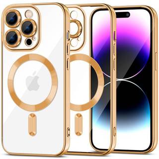 iPhone 15 Pro Max Tech-Protect MagShine Bagside Cover - MagSafe Kompatibel - Gennemsigtig / Guld