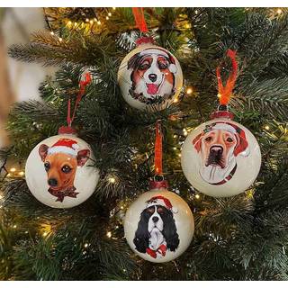 Christbaumkugeln Weiß Hunde Motive 4 Stück Weihnachtskugeln Echt Glas