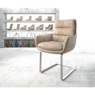 Freischwinger Abelia-Flex mit Armlehnen Mikrofaser Beige Vintage Freischwinger flach Edelstahl - Beige, Silber