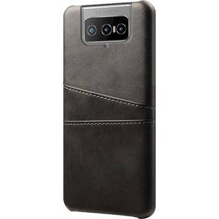 Asus Zenfone 8 Flip Plastik Cover m. Læderbetræk & Kortholder - Sort