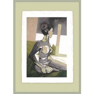 Luksus Plakat Med Grøn Ramme - Woman Sitting - Artist Paper Plakat -  Str:50 x 70 Cm - Incado