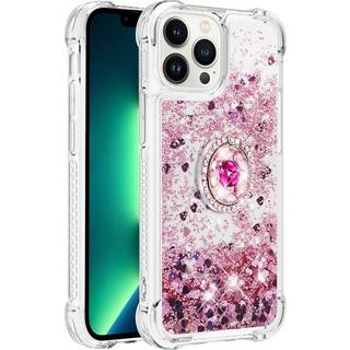 iPhone 14 Pro Max Dynamisk Glitter Cover m. Hjerter - Gennemsigtig / Rose Gold