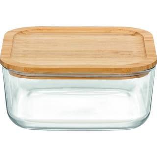 Glas opbevaringsboks med bambuslåg - 19x19 cm