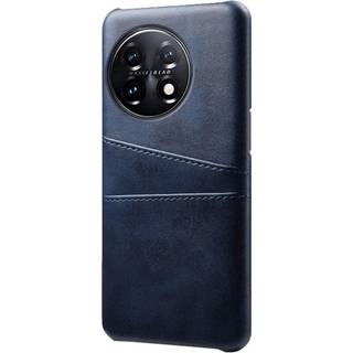 OnePlus 11 Læderbelagt Plastik Cover m. Kortholder - Blå
